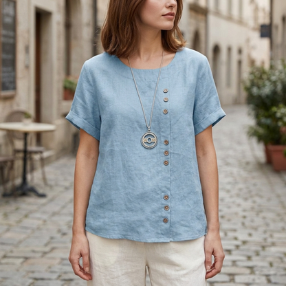 Casual Women's Relaxed Fit Short Sleeve Blouse Top - OutfitLondon