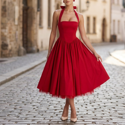 Classic Fit and Flare Midi Dress for Women - OutfitLondon