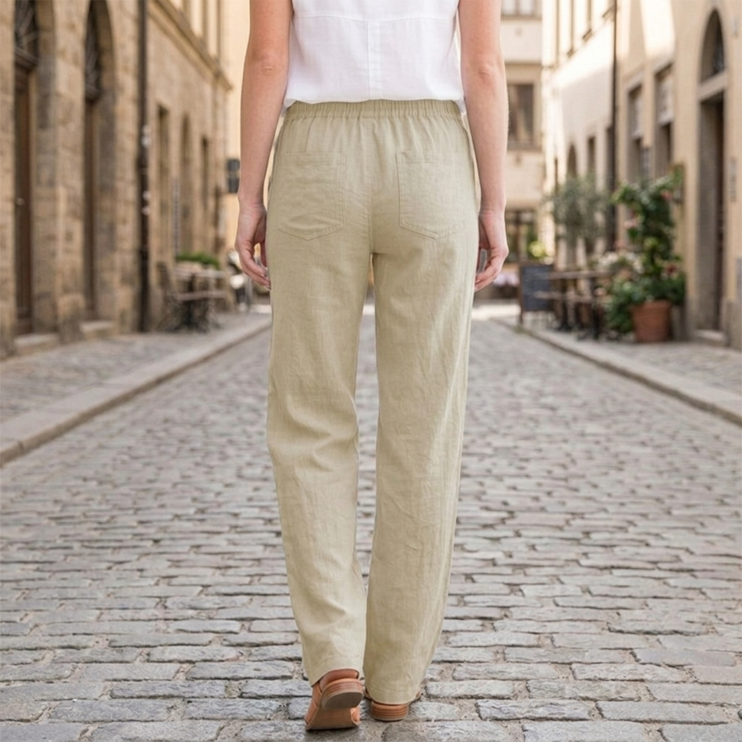 Comfortable Linen Pants Elastic Waist Straight Leg Pants