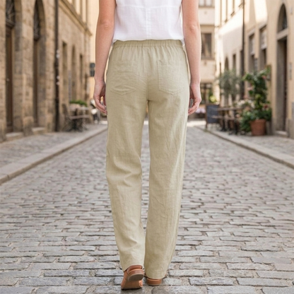 Comfortable Linen Pants Elastic Waist Straight Leg Pants