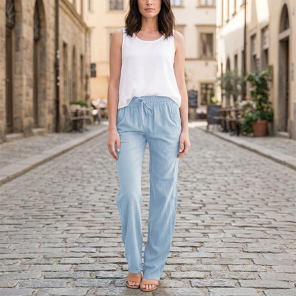 Comfortable Linen Pants Elastic Waist Straight Leg Pants