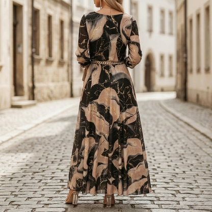 Comfy Floral Maxi Dress for Women Long Sleeve V Neck