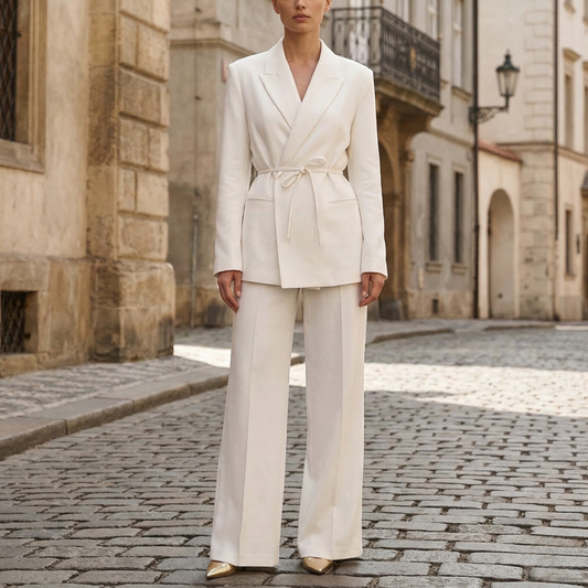 Classic White Two Piece Business Suit Set - OutfitLondon