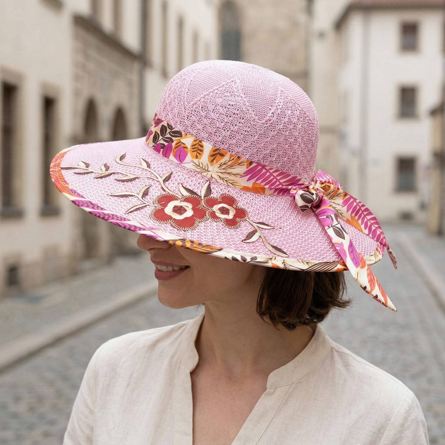 Chic Floral Wide Brim Summer Sun Hat for Women