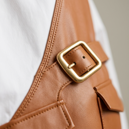 Faux Leather Belted Midi Shirt Dress for Women