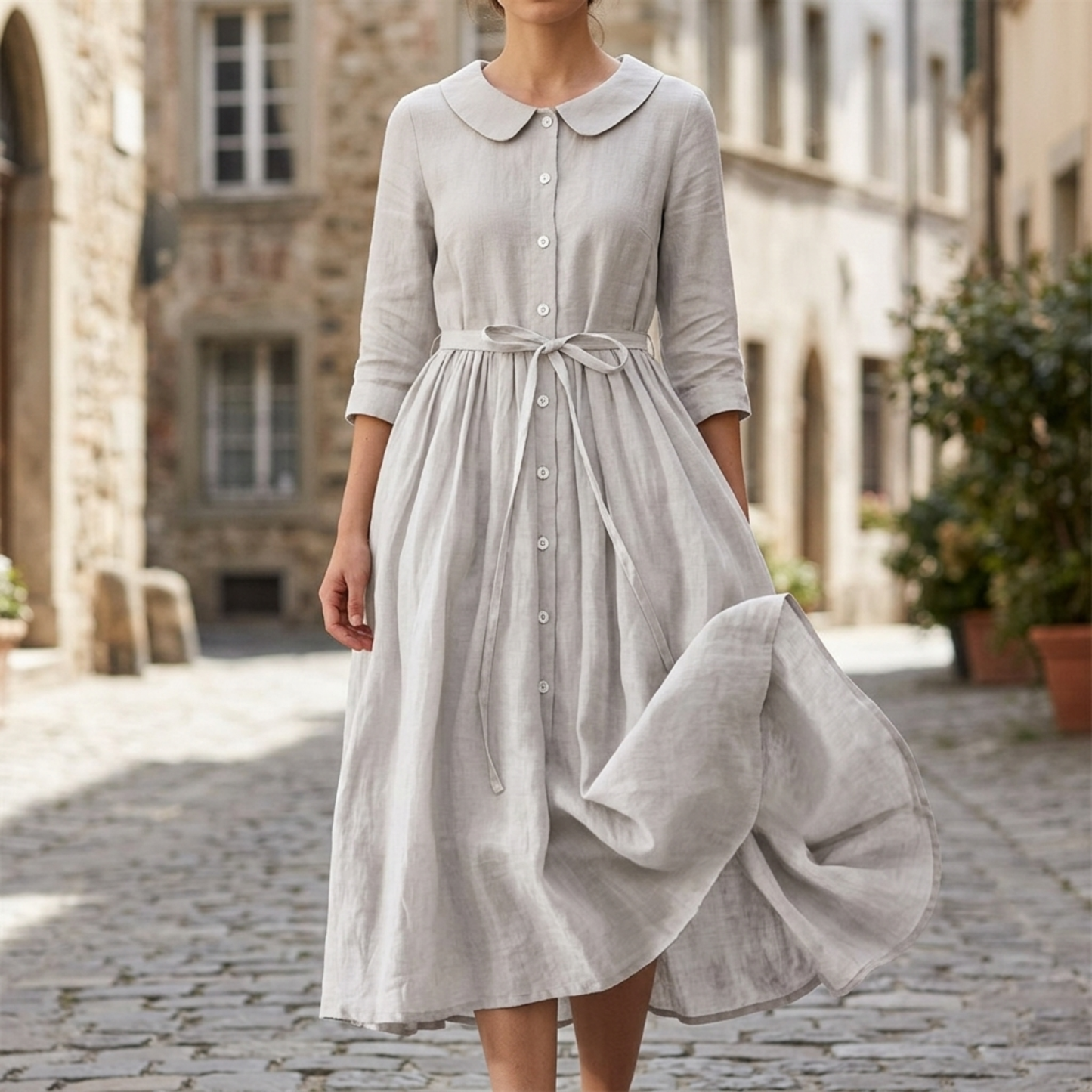 Casual Fit Short Sleeve Tie Waist Womens Midi Dress