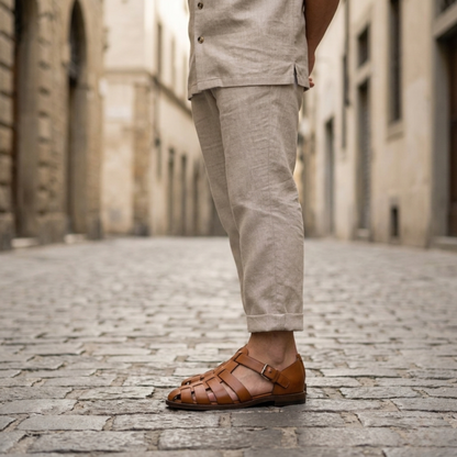 Classic Brown Leather Buckle Sandals For Men