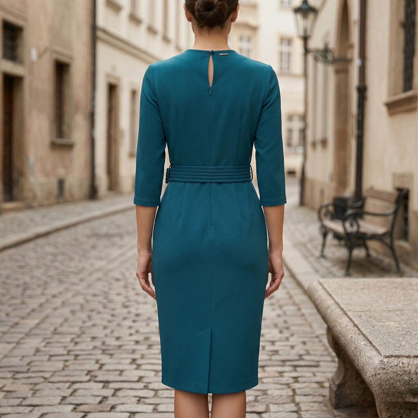 Elegant V Neck Waist Belt Dress for Women