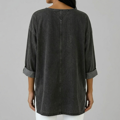 Relaxed Fit V Neck Tunic Blouse for Women