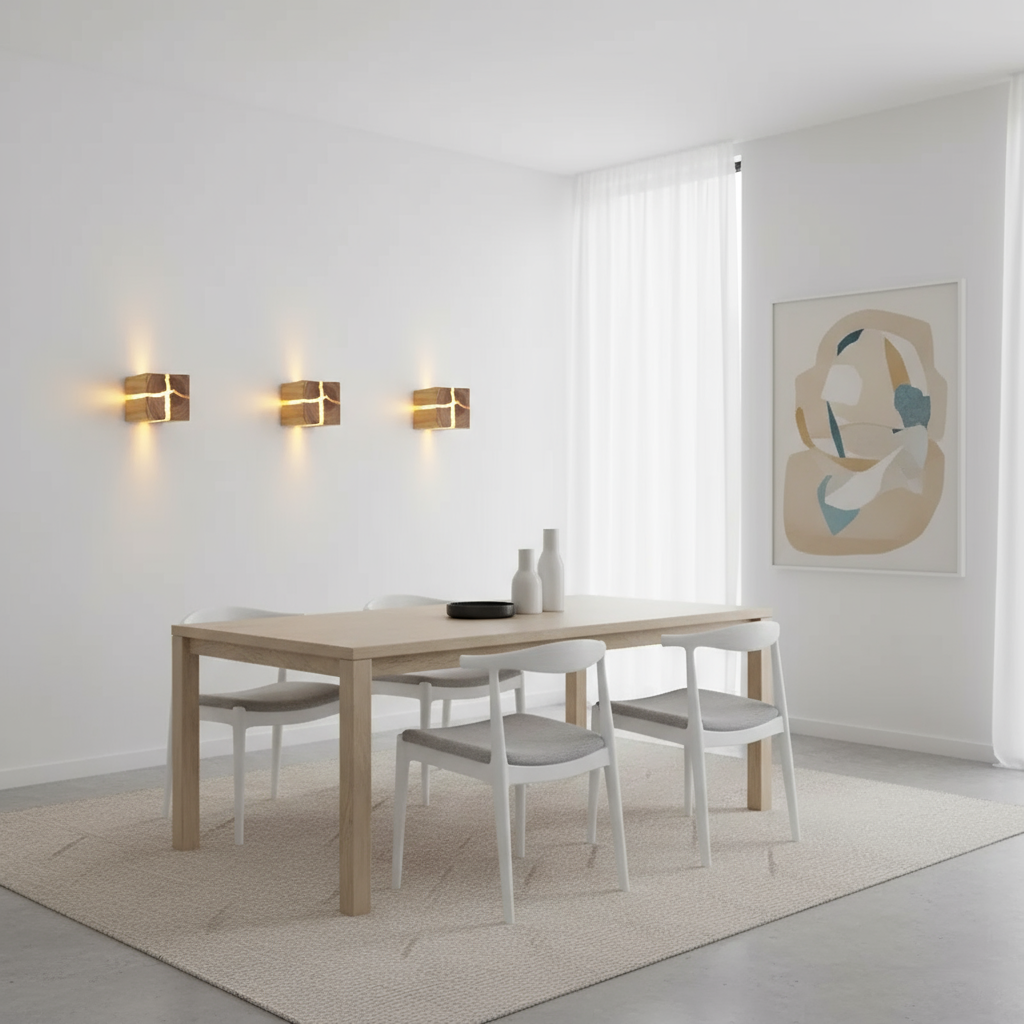 Natural Wooden Square Wall Lamp
