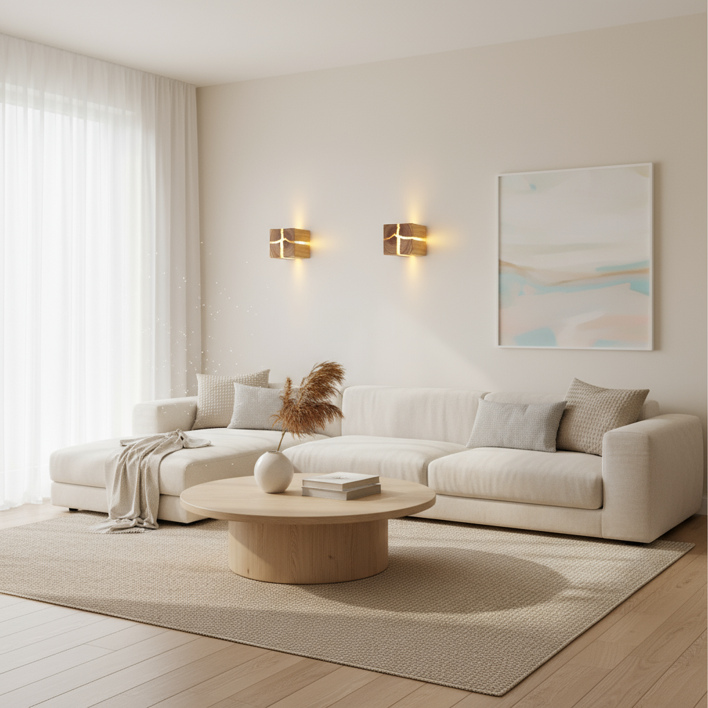 Natural Wooden Square Wall Lamp