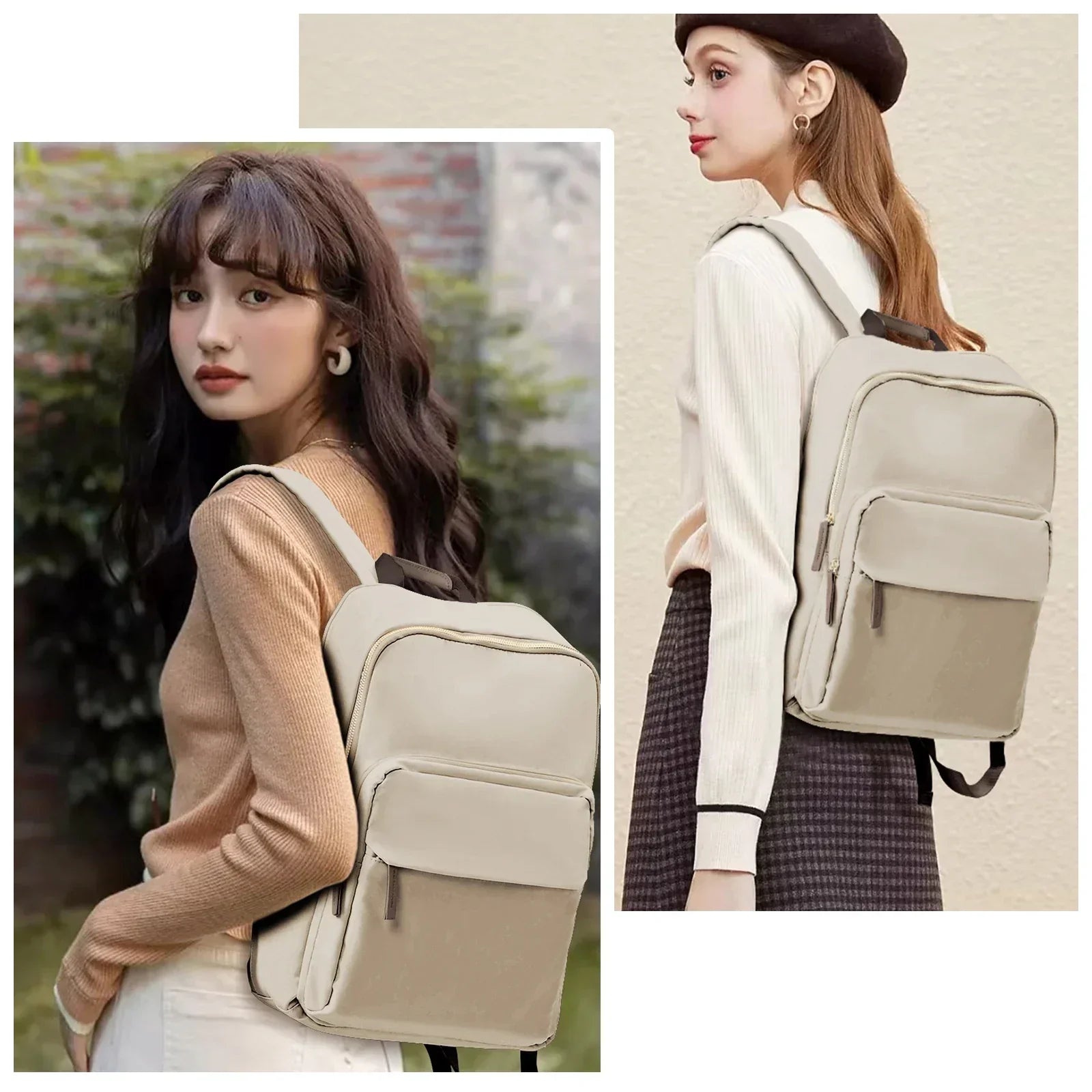 Water-Resistant Laptop Backpack Gold Tone Hardware 15.6 Inch - OutfitLondon