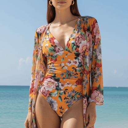 Beachy Floral Swimwear Set with Cover Up