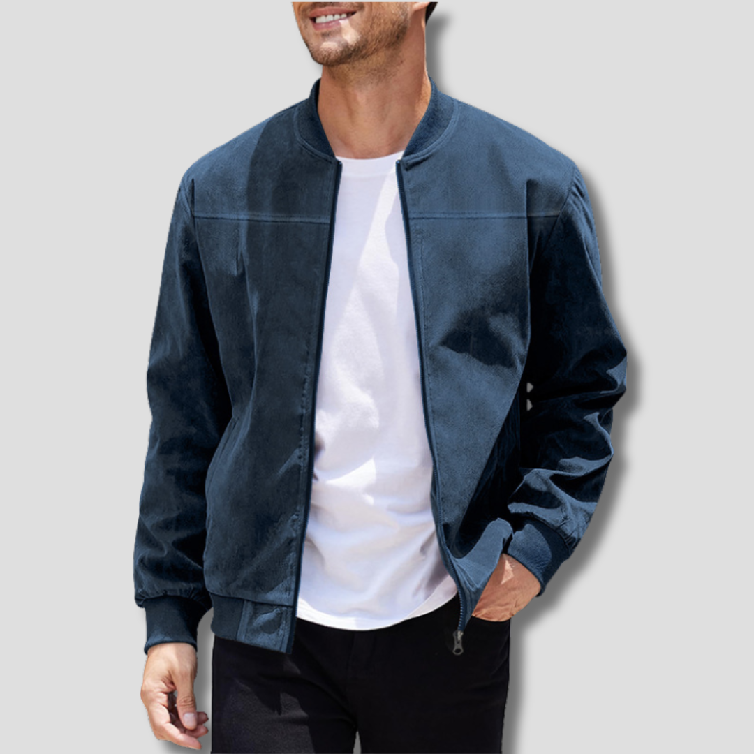 Men's Warm Winter Bomber Jacket with Ribbed Details