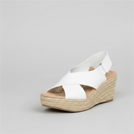 Comfortable Heel Espadrille Sandals with Cross Straps - OutfitLondon