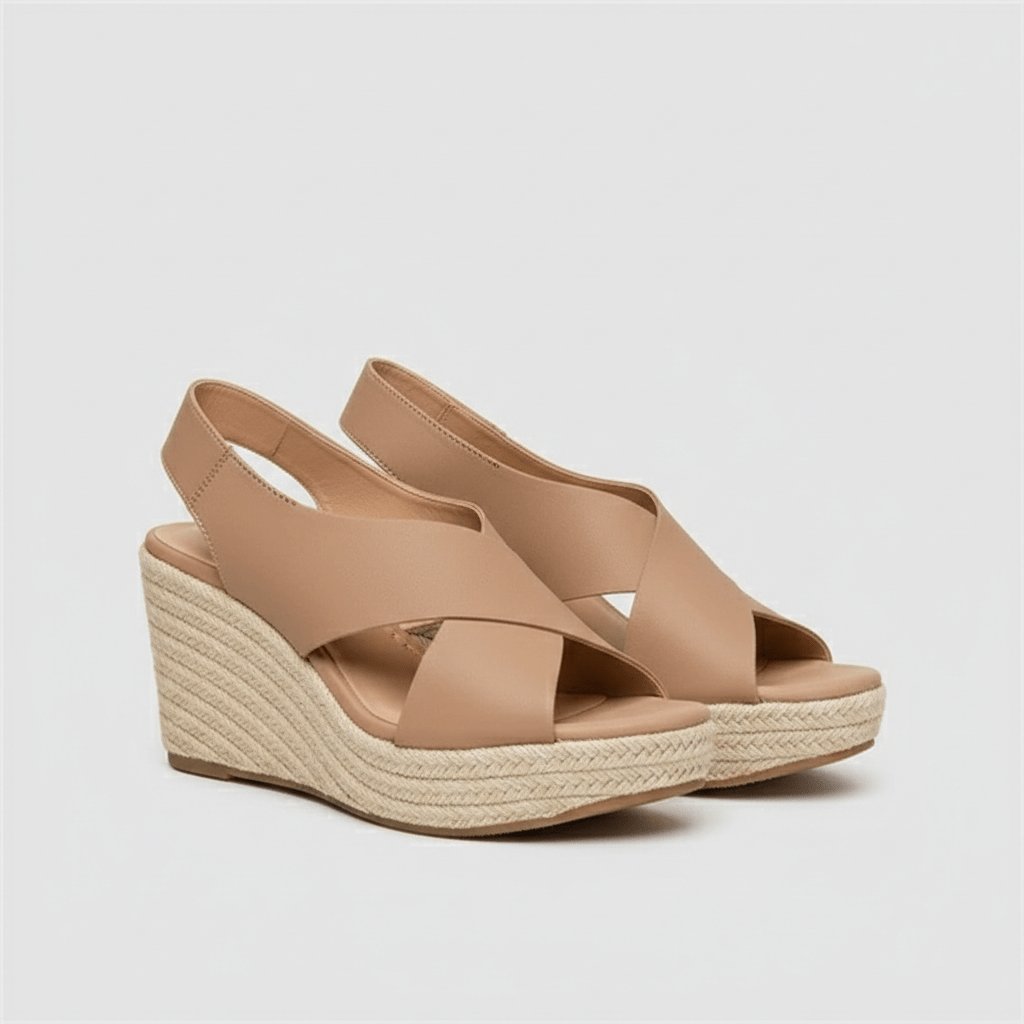 Comfortable Heel Espadrille Sandals with Cross Straps