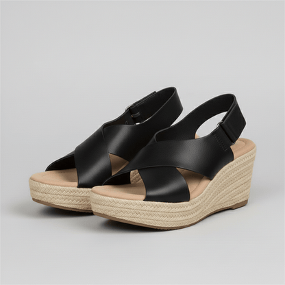 Comfortable Heel Espadrille Sandals with Cross Straps