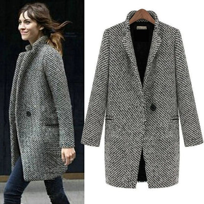 Classic Women's Houndstooth Wool Coat