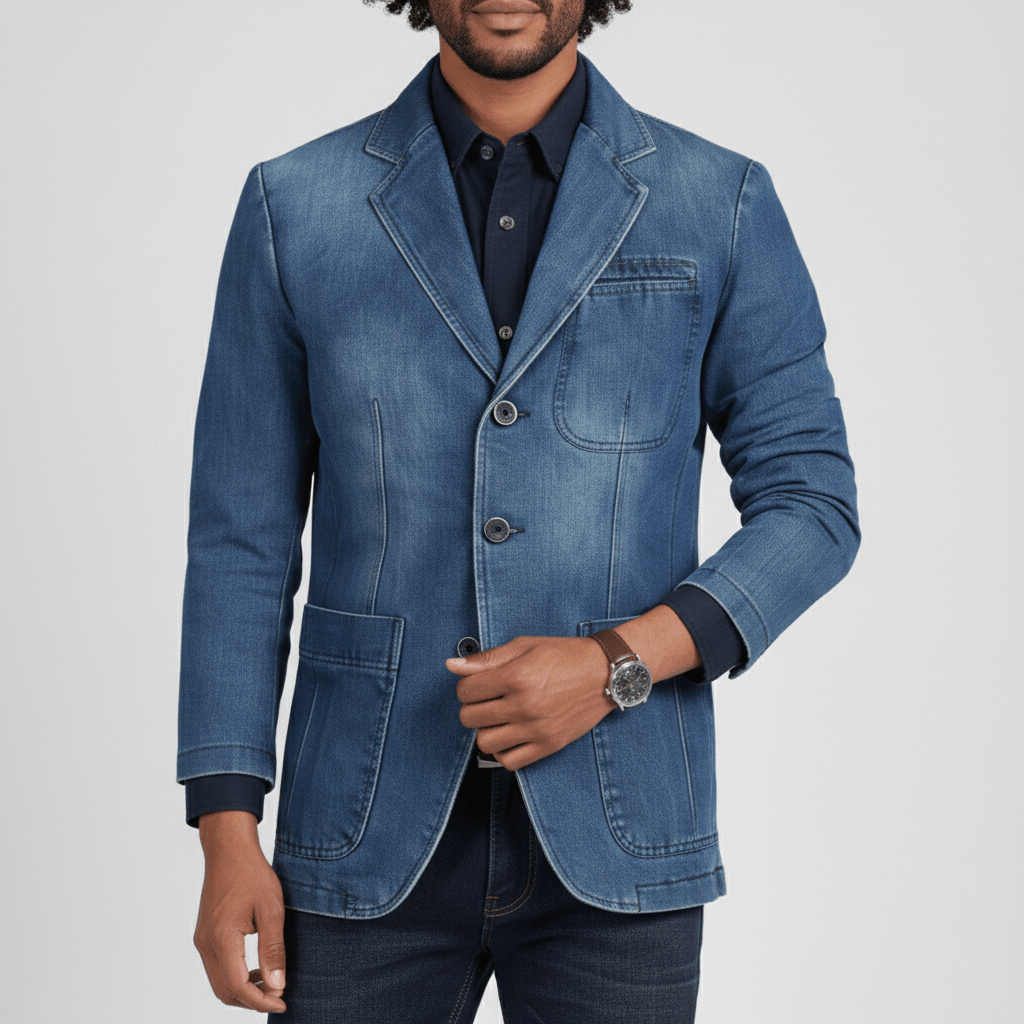 Classic Fit Denim Jacket with Button Front - OutfitLondon