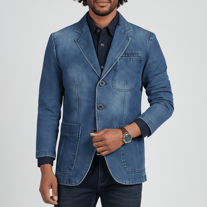 Classic Fit Denim Jacket with Button Front - OutfitLondon