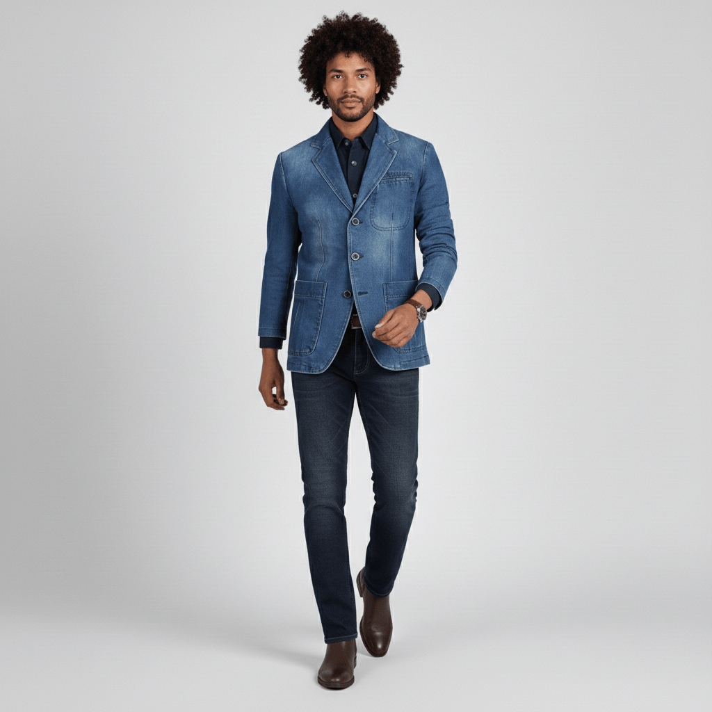 Classic Fit Denim Jacket with Button Front