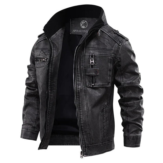 Vintage Motorcycle Leather Jacket with Zip Pockets - OutfitLondon