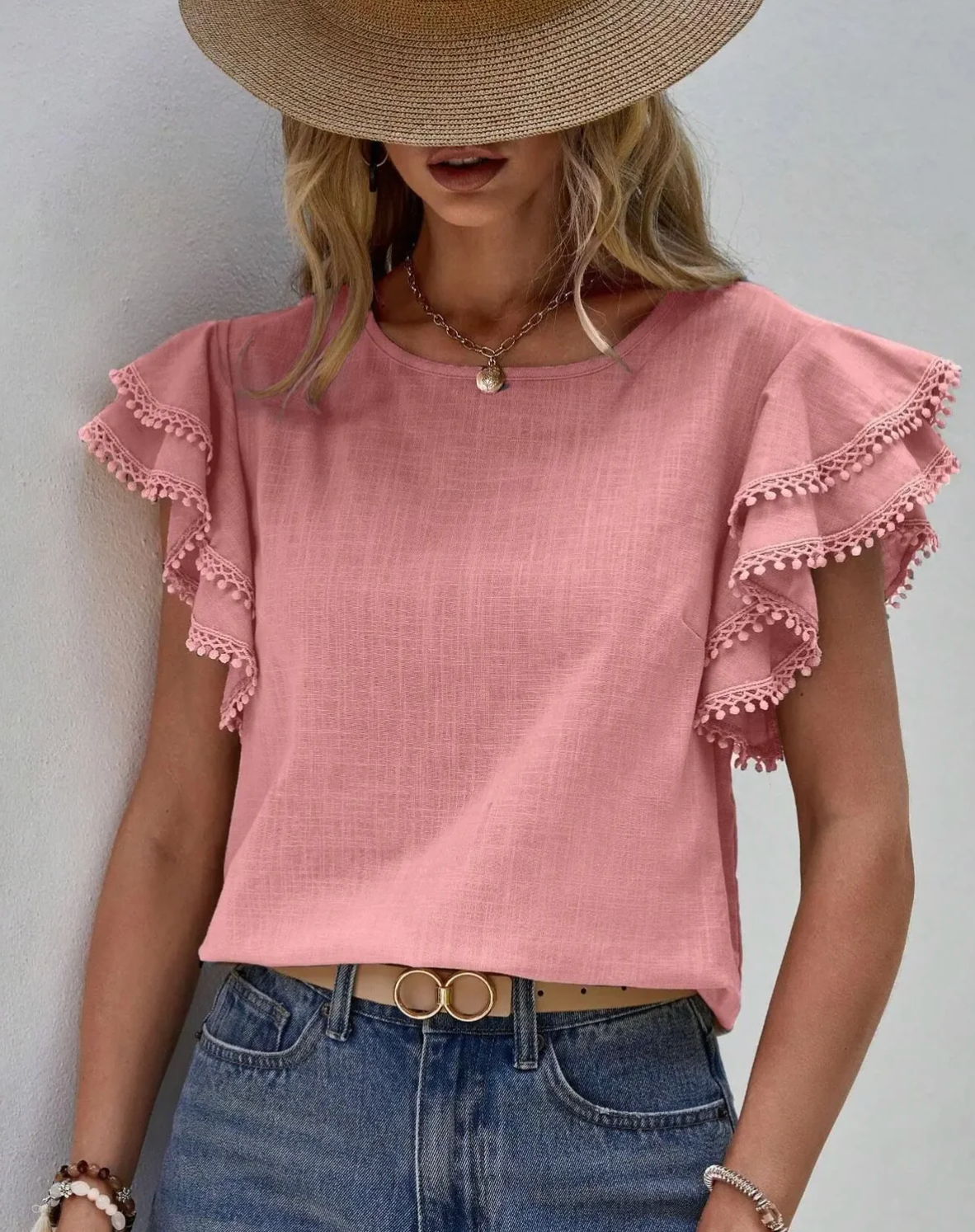 Chic Ruffle Short Sleeve Women's Blouse