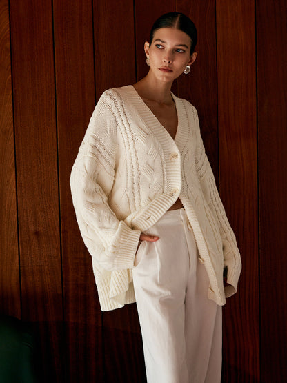 Cozy Women's Oversized Cable Knit Cardigan Jacket