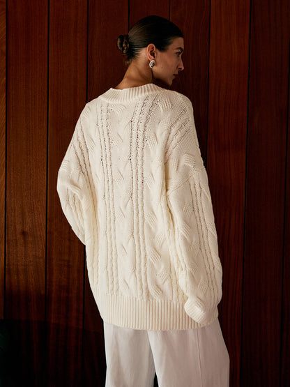 Cozy Women's Oversized Cable Knit Cardigan Jacket