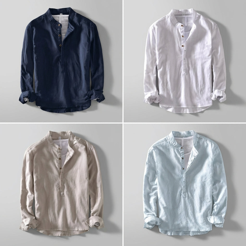 Casual Fit Henley Shirt with Stand Collar