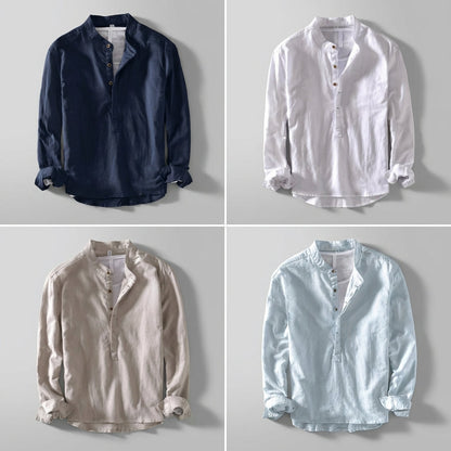 Casual Fit Henley Shirt with Stand Collar