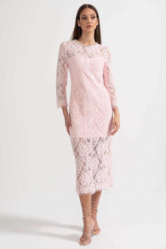 Amarisse Women's Lace Maxi Dress Soft Pink - OutfitLondon