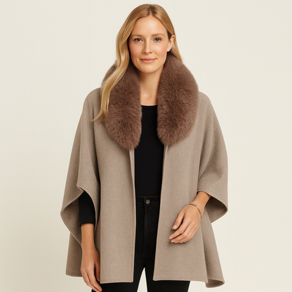 Warm Women's Knit Coat with Faux Fur Trim - OutfitLondon