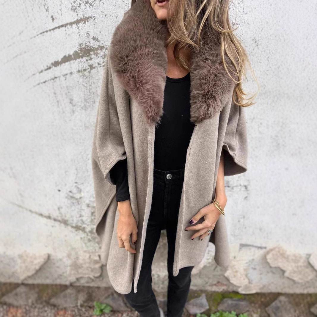 Warm Women's Knit Coat with Faux Fur Trim