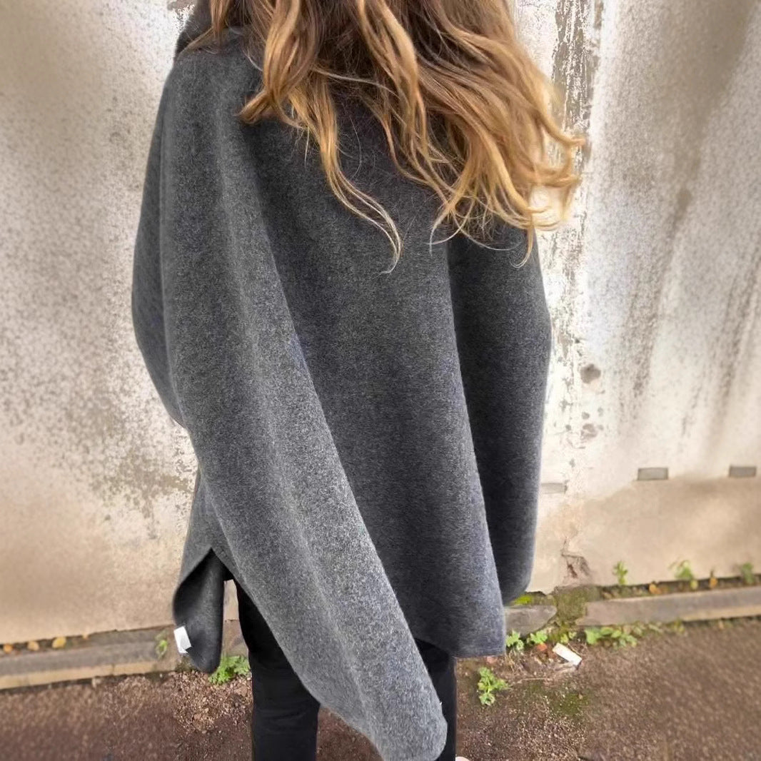 Warm Women's Knit Coat with Faux Fur Trim