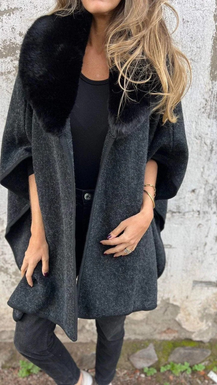 Warm Women's Knit Coat with Faux Fur Trim