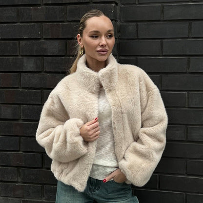 Premium Faux Fur Parka in Beige