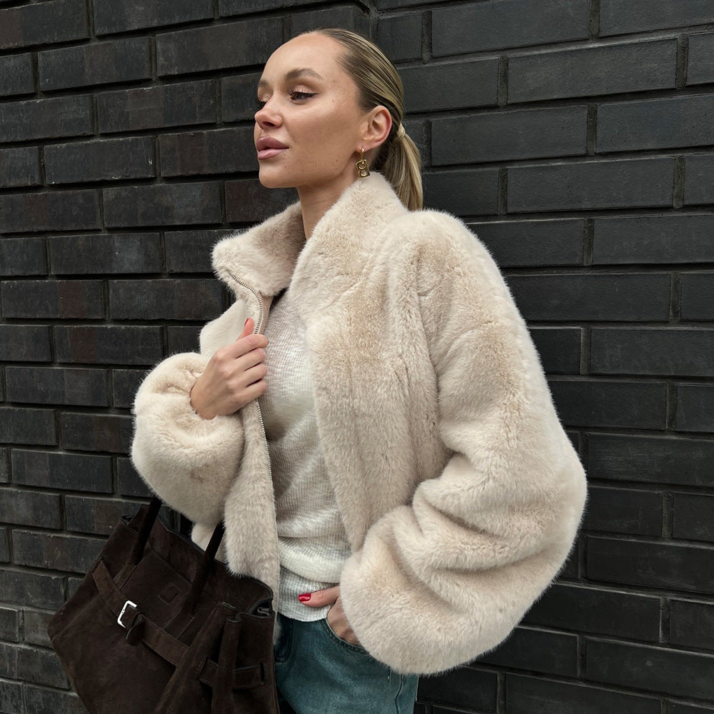 Plush Faux Fur Parka Coat