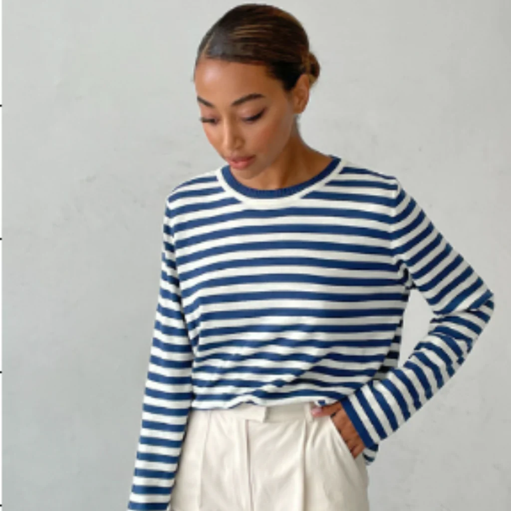 Classic Stripe Crew Neck Tee Shirt - OutfitLondon
