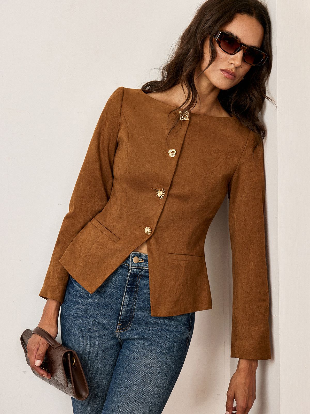 Women's Fitted Suede Short Jacket - OutfitLondon
