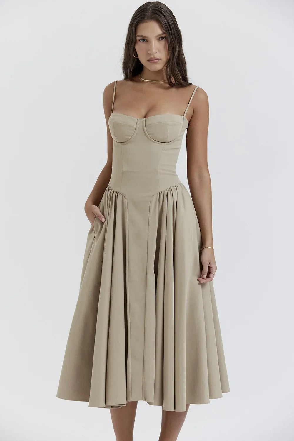Floral Knee Length Gathered Dress