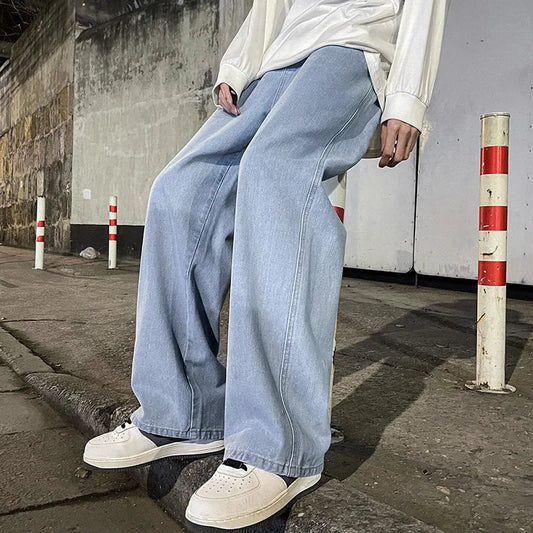 Men's Wide Leg Jeans Baggy Casual Dark Blue - OutfitLondon