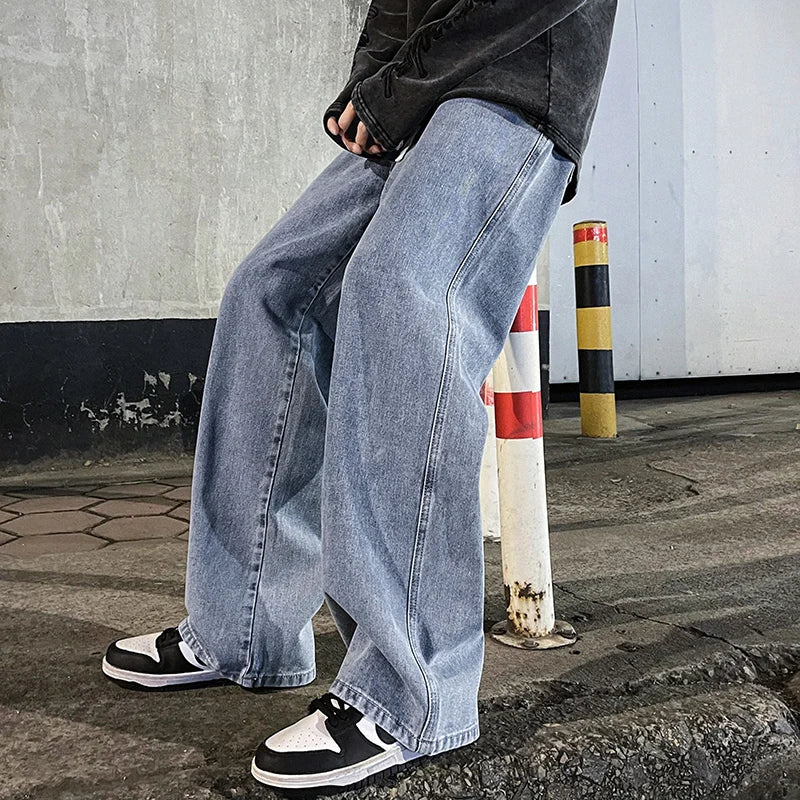 Men's Wide Leg Jeans Baggy Casual Dark Blue