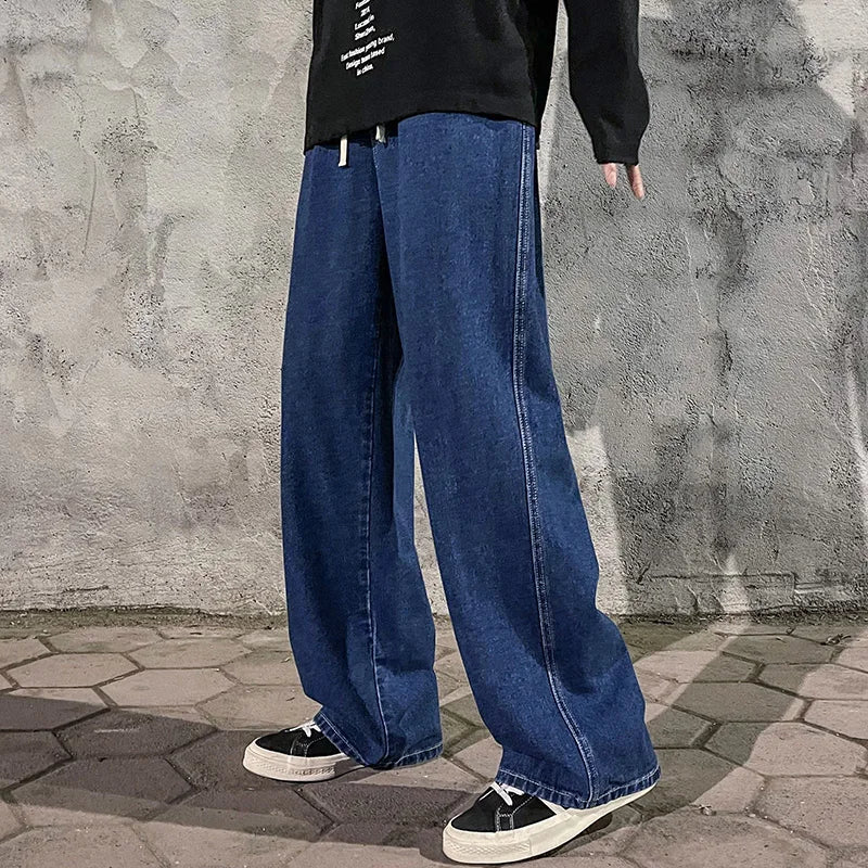 Men's Wide Leg Jeans Baggy Casual Dark Blue