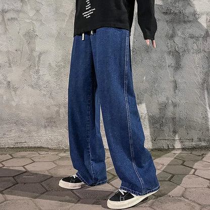 Men's Wide Leg Jeans Baggy Casual Dark Blue
