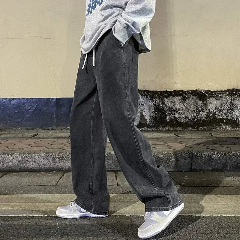 Men's Wide Leg Jeans Baggy Casual Dark Blue