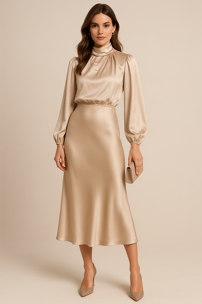 Classic Knee Length High Waist Dress - OutfitLondon