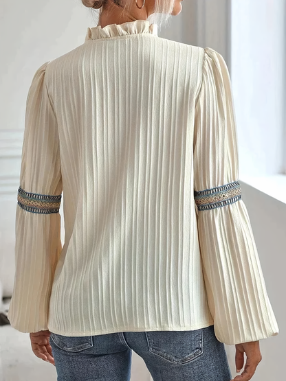 Elegant V Neck Ruffle Long Sleeve Blouse