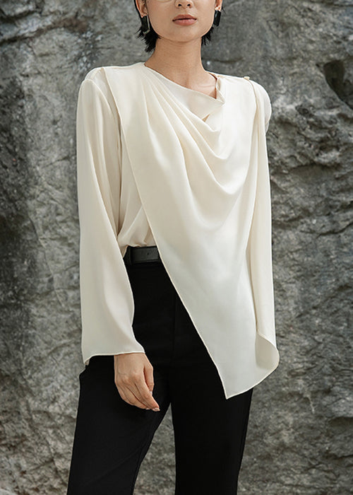 Women's Asymmetrical Cotton Shirt Apricot Crew Neck Breathable - OutfitLondon