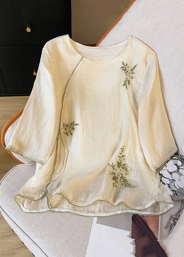 Women's Cotton Linen Shirt Relaxed Fit Apricot - OutfitLondon